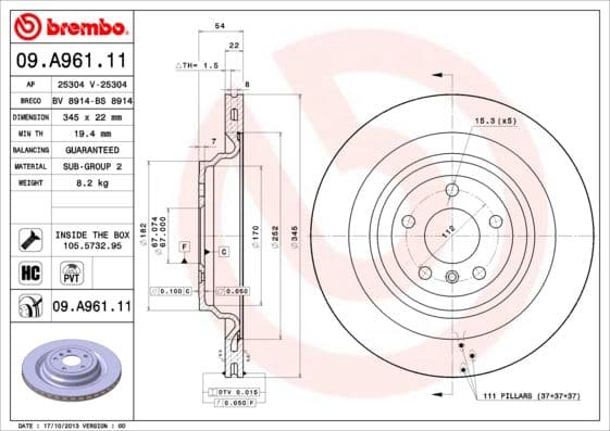 Bremžu diski BREMBO 09.A961.11 1