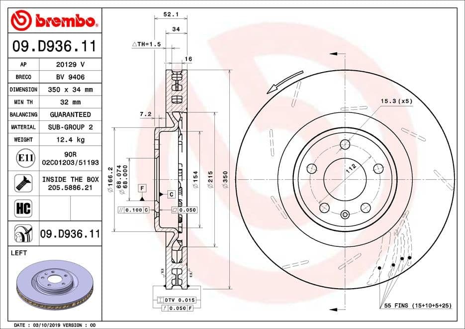 Bremžu diski BREMBO 09.D936.11 1