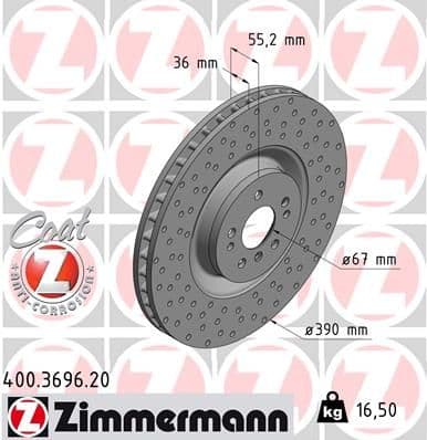 Bremžu diski ZIMMERMANN 400.3696.20 1