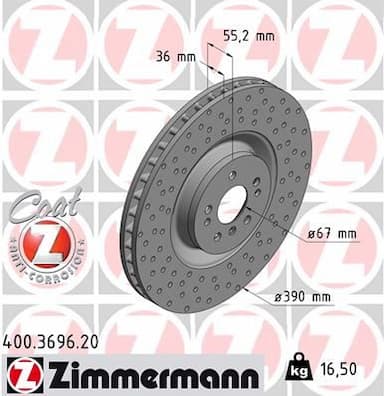 Bremžu diski ZIMMERMANN 400.3696.20 1