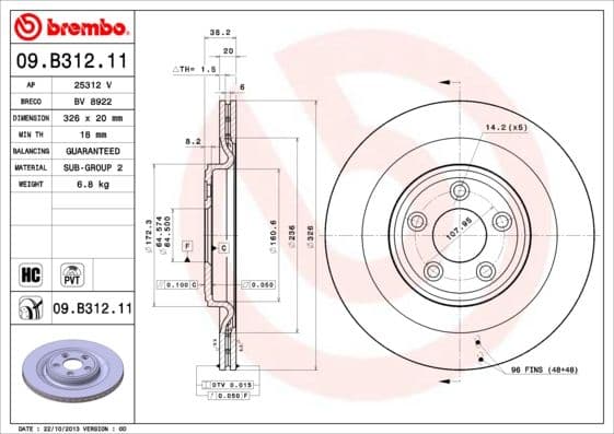 Bremžu diski BREMBO 09.B312.11 1