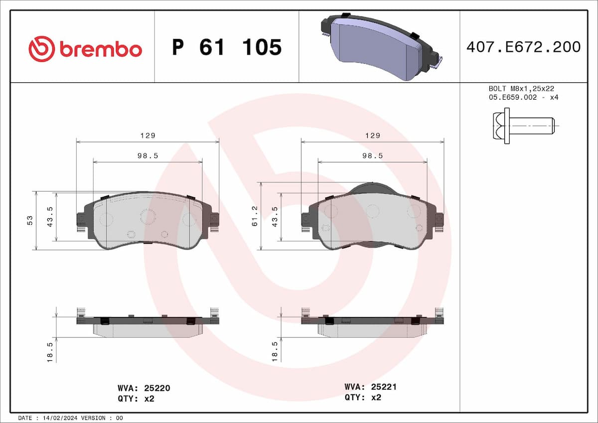 Bremžu uzliku kompl., Disku bremzes BREMBO P 61 105 1