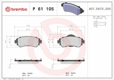 Bremžu uzliku kompl., Disku bremzes BREMBO P 61 105 1