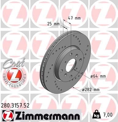 Bremžu diski ZIMMERMANN 280.3157.52 1