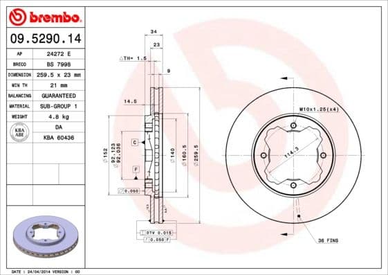 Bremžu diski BREMBO 09.5290.14 1