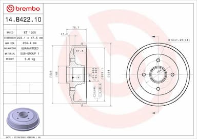 Bremžu trumulis BREMBO 14.B422.10 1