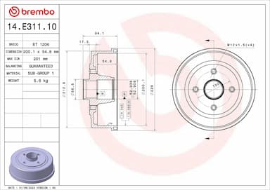 Bremžu trumulis BREMBO 14.E311.10 1