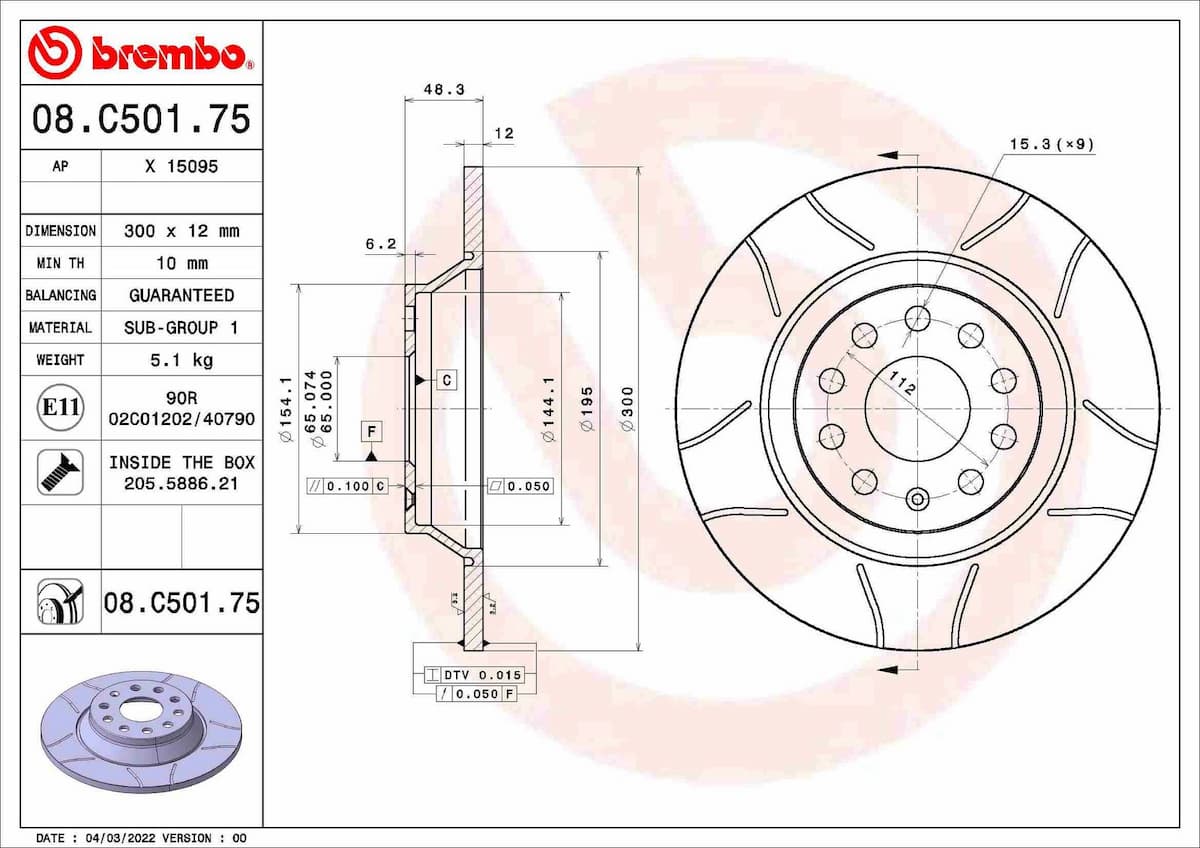 Bremžu diski BREMBO 08.C501.75 1