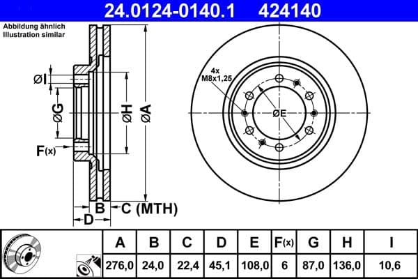 Bremžu diski ATE 24.0124-0140.1 1