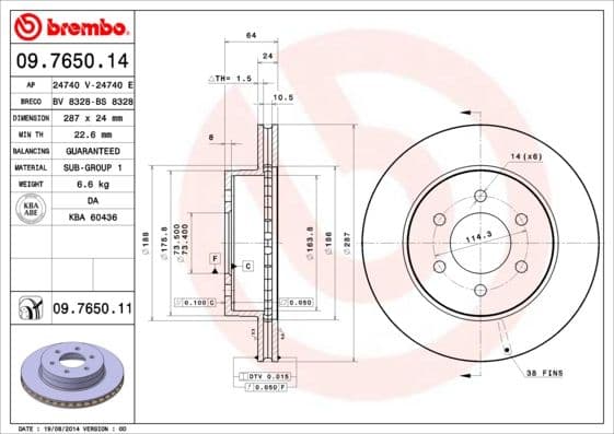 Bremžu diski BREMBO 09.7650.11 1