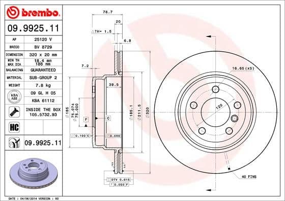 Bremžu diski BREMBO 09.9925.11 1