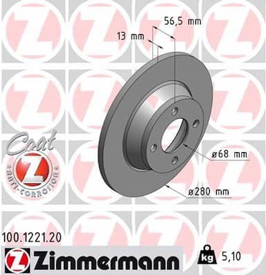 Bremžu diski ZIMMERMANN 100.1221.20 1