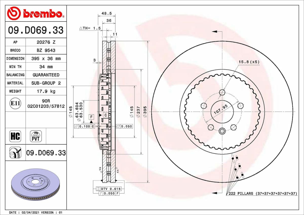 Bremžu diski BREMBO 09.D069.33 1