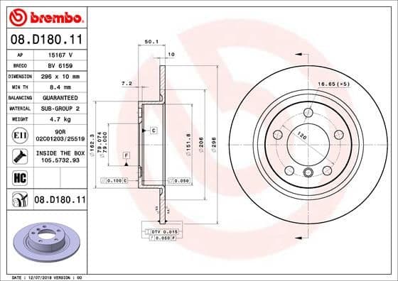 Bremžu diski BREMBO 08.D180.11 1