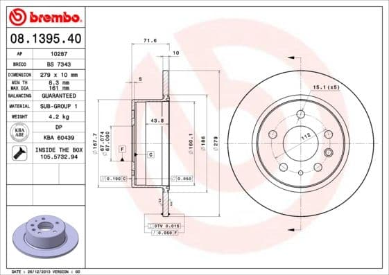 Bremžu diski BREMBO 08.1395.40 1