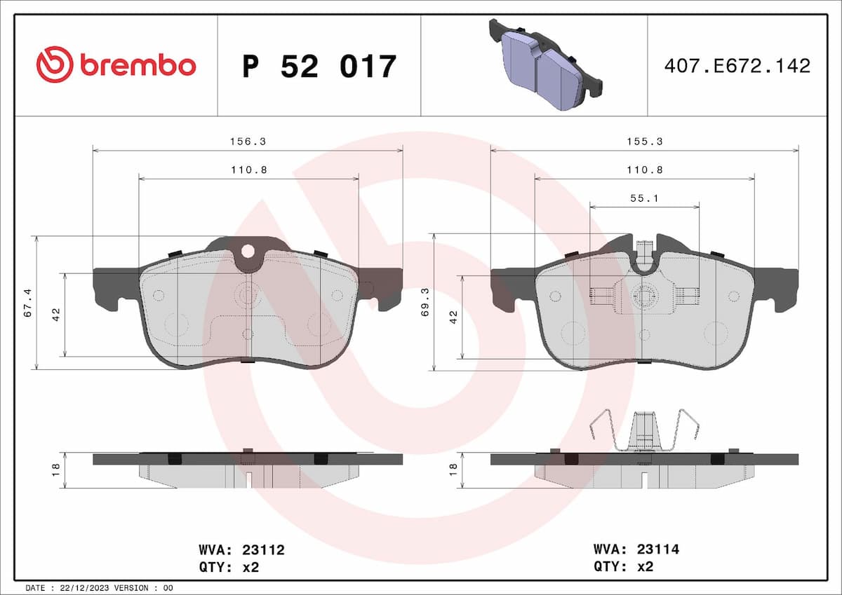 Bremžu uzliku kompl., Disku bremzes BREMBO P 52 017 1