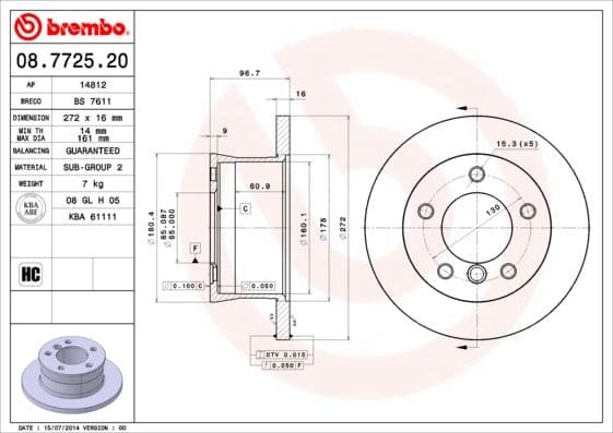 Bremžu diski BREMBO 08.7725.20 1