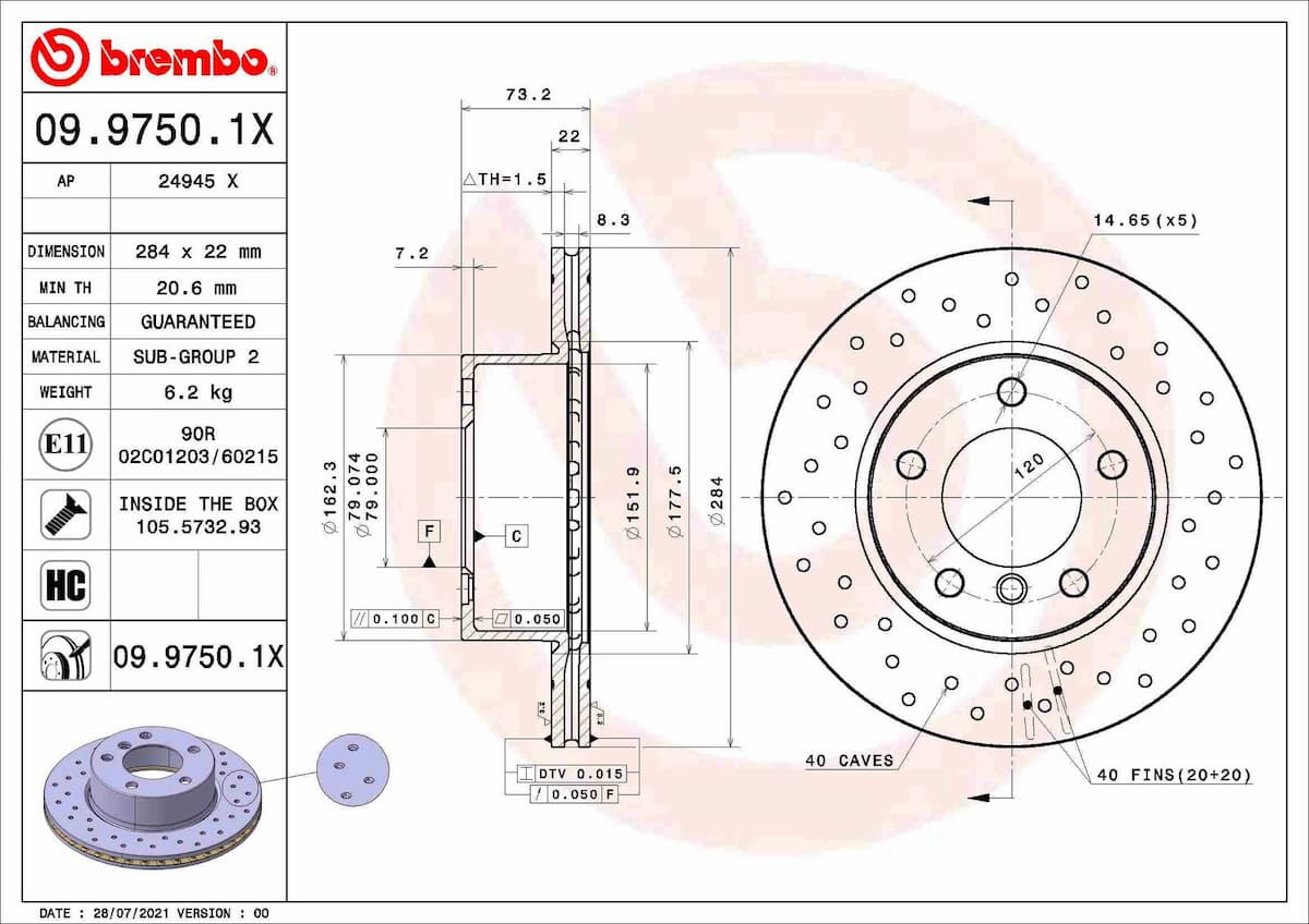 Bremžu diski BREMBO 09.9750.1X 1