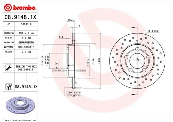 Bremžu diski BREMBO 08.9148.1X 1