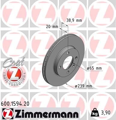 Bremžu diski ZIMMERMANN 600.1594.20 1