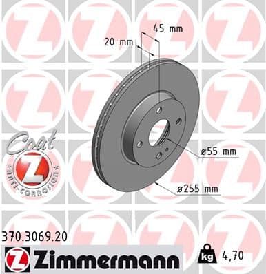 Bremžu diski ZIMMERMANN 370.3069.20 1