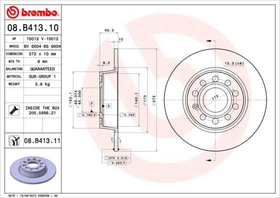 Bremžu diski BREMBO 08.B413.11 1