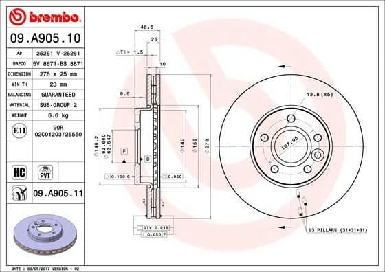 Bremžu diski BREMBO 09.A905.11 1