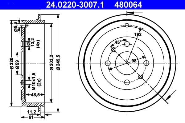 Bremžu trumulis ATE 24.0220-3007.1 1