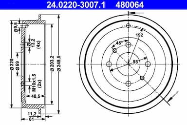 Bremžu trumulis ATE 24.0220-3007.1 1