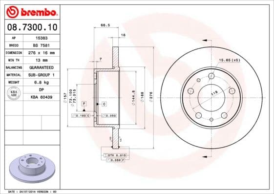 Bremžu diski BREMBO 08.7300.10 1