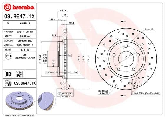 Bremžu diski BREMBO 09.B647.1X 1