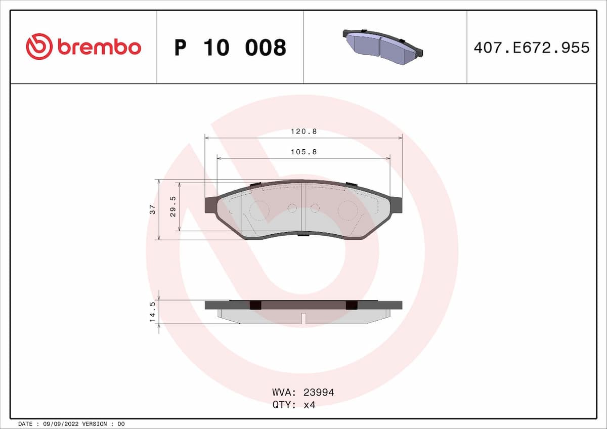 Bremžu uzliku kompl., Disku bremzes BREMBO P 10 008 1