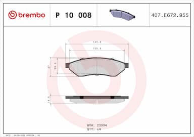 Bremžu uzliku kompl., Disku bremzes BREMBO P 10 008 1