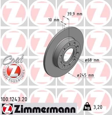 Bremžu diski ZIMMERMANN 100.1243.20 1