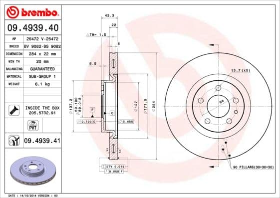 Bremžu diski BREMBO 09.4939.41 1