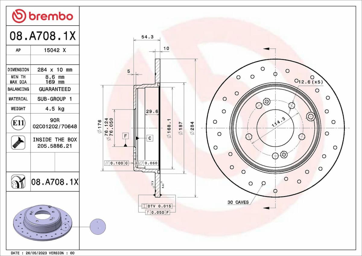 Bremžu diski BREMBO 08.A708.1X 1