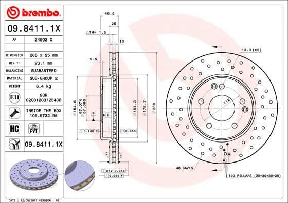 Bremžu diski BREMBO 09.8411.1X 1