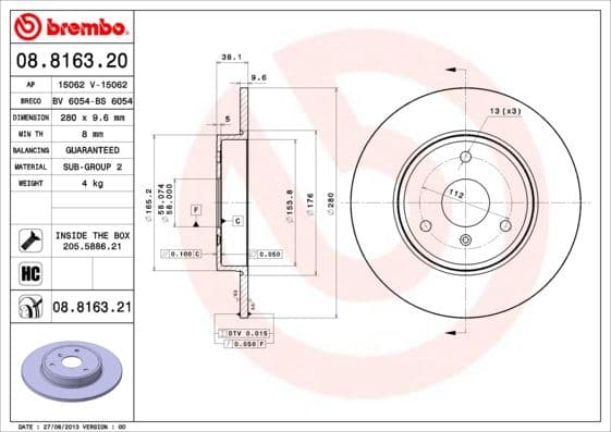 Bremžu diski BREMBO 08.8163.21 1