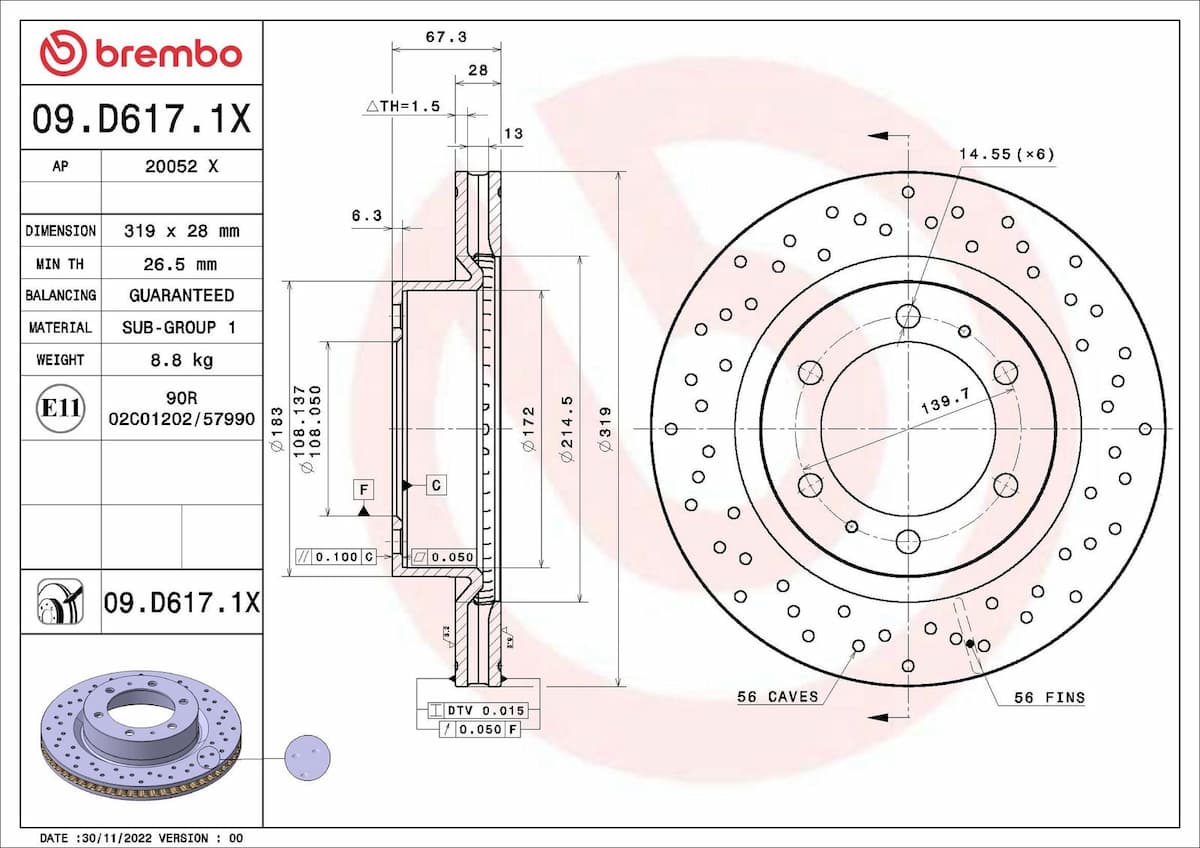 Bremžu diski BREMBO 09.D617.1X 1