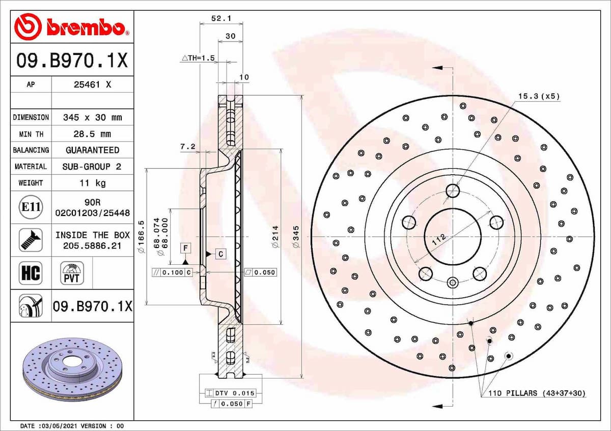 Bremžu diski BREMBO 09.B970.1X 1