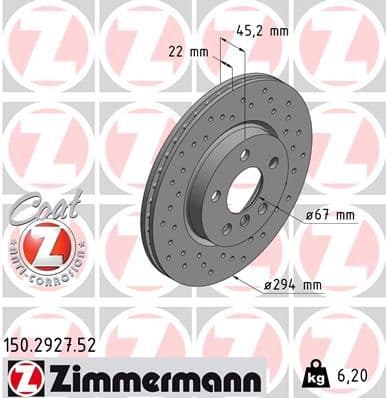 Bremžu diski ZIMMERMANN 150.2927.52 1