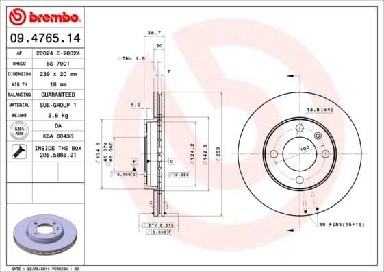 Bremžu diski BREMBO 09.4765.14 1