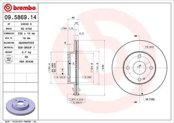 Bremžu diski BREMBO 09.5869.14 1