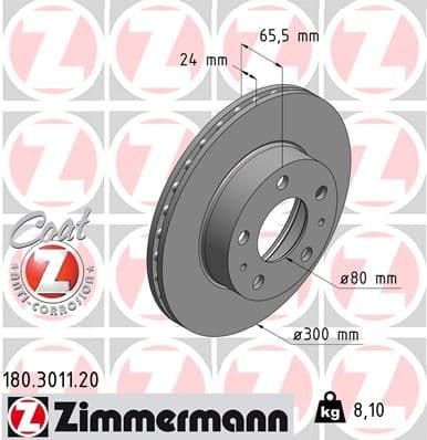 Bremžu diski ZIMMERMANN 180.3011.20 1