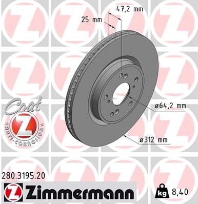 Bremžu diski ZIMMERMANN 280.3195.20 1