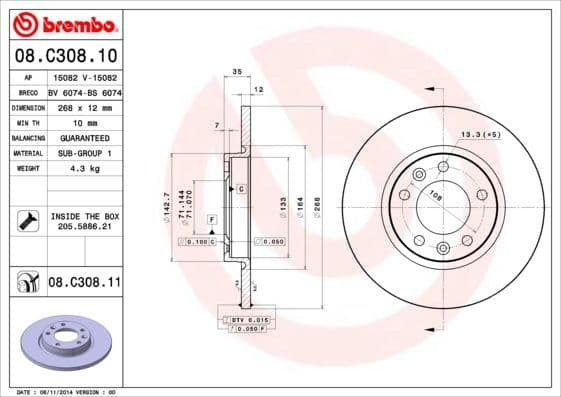 Bremžu diski BREMBO 08.C308.11 1