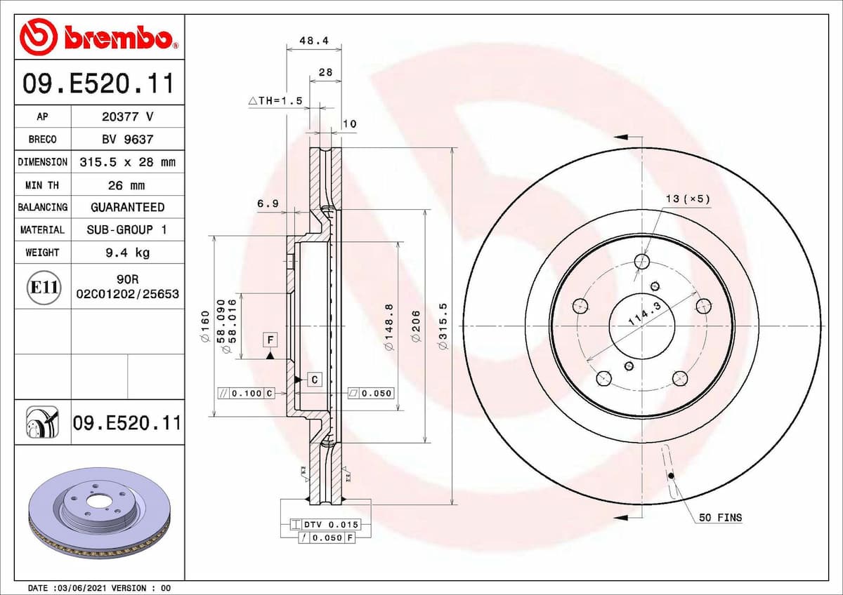 Bremžu diski BREMBO 09.E520.11 1