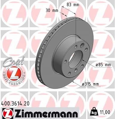 Bremžu diski ZIMMERMANN 400.3614.20 1