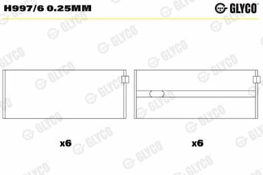 Kloķvārpstas gultnis GLYCO H997/6 0.25mm 1