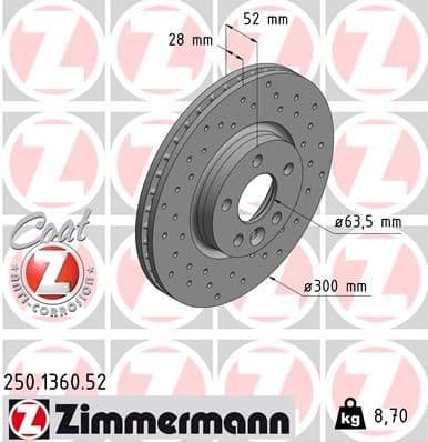 Bremžu diski ZIMMERMANN 250.1360.52 1